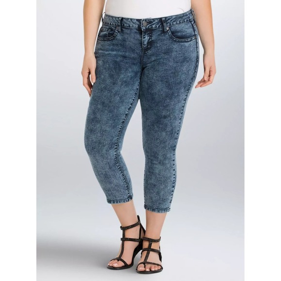 torrid Denim - Torrid Cropped Skinny Jeans Acid Wash Mid Rise Stretch Blue Womens Plus Size 26